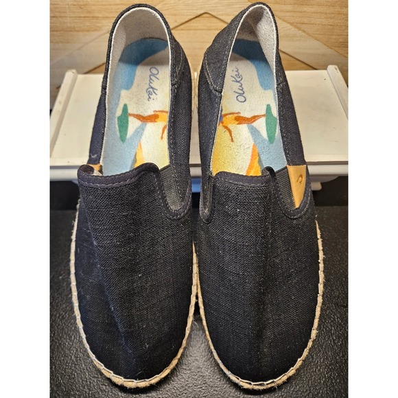 OluKai Shoes - Olukai Espadrille Loafers Wmn 9 Black Kaula Pa'a Kapa Slip-On New! #718